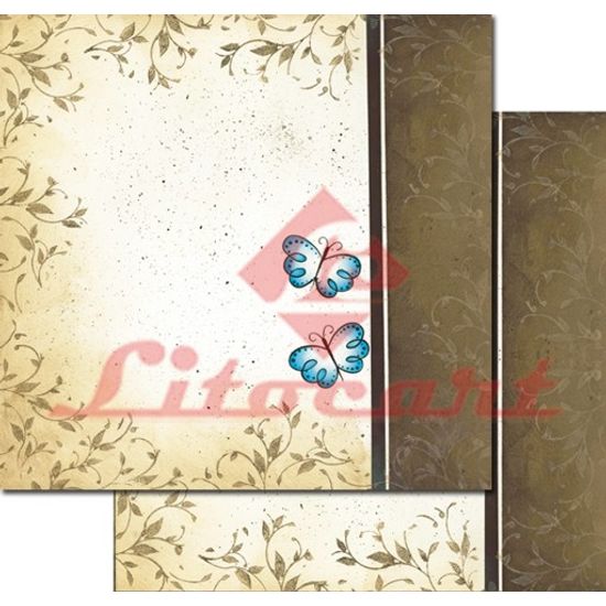 Papel Scrapbook Litocart 30,5x30,5 LSCD-145 Folhas e Borboletas