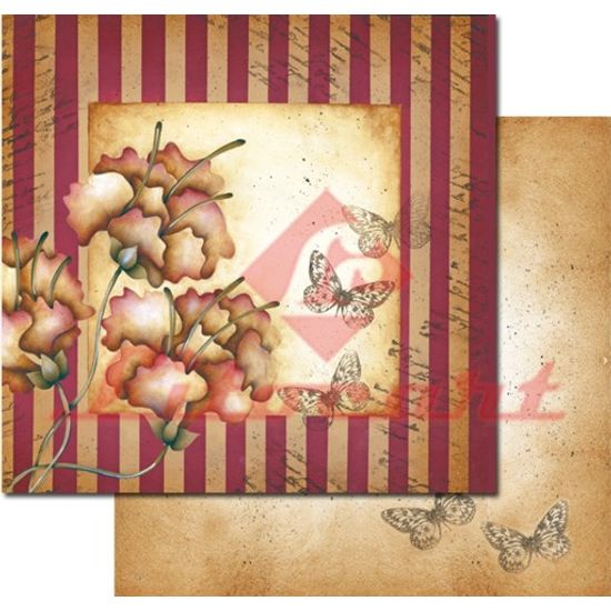 Papel Scrapbook Litocart 30,5x30,5 LSCD-146 Flor e Borboletas Vermelho e Bege