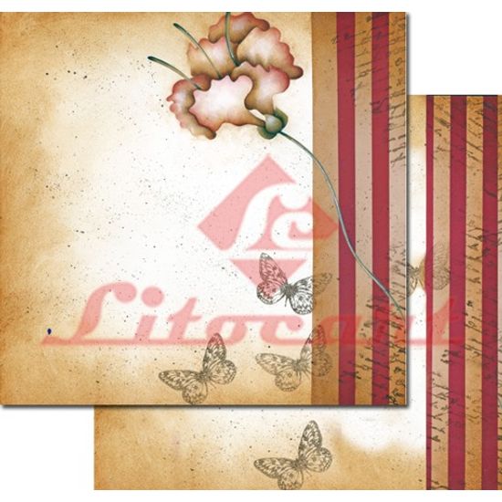 Papel Scrapbook Litocart 30,5x30,5 LSCD-147 Flor e Borboletas Bege