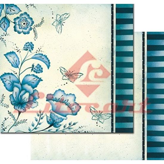 Papel Scrapbook Litocart 30,5x30,5 LSCD-148 Flor e Borboletas Azul
