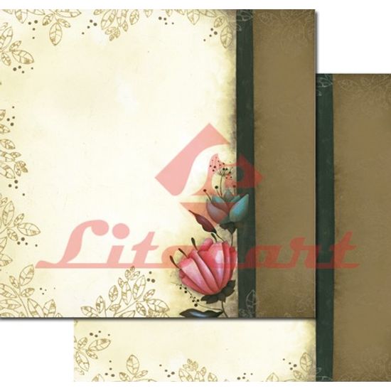 Papel Scrapbook Litocart 30,5x30,5 LSCD-153 Flor Verde Musgo