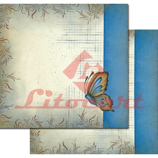 Papel Scrapbook Litocart 30,5x30,5 LSCD-155 Borboleta e Arabesco Azul e Verde
