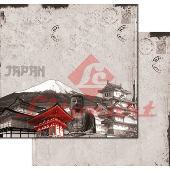 Papel Scrapbook Litocart 30,5x30,5 LSCD-157 Japão Cinza e Vermelho