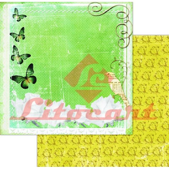 Papel Scrapbook Litocart 30,5x30,5 LSCD-183 Borboletas Verde