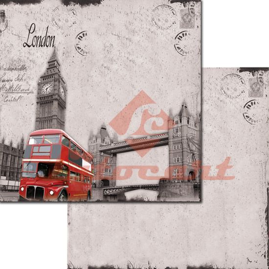 Papel Scrapbook Litocart 30,5x30,5 LSCD-129 Londres Cinza e Vermelho
