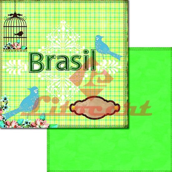 Papel Scrapbook Litocart 30,5x30,5 LSCD-199 Brasil Verde Limão
