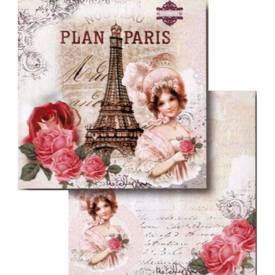 Papel Scrapbook Litocart 30,5x30,5 LSCD-407 Mulher em Paris com Rosas