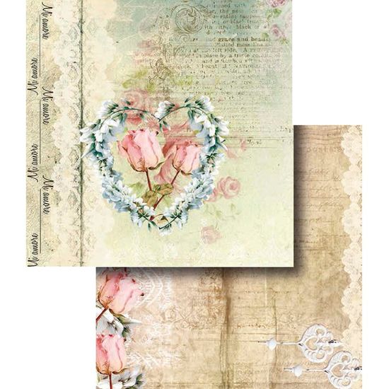 Papel Scrapbook Litocart 30,5x30,5 LSCD-328 Coração e Flores