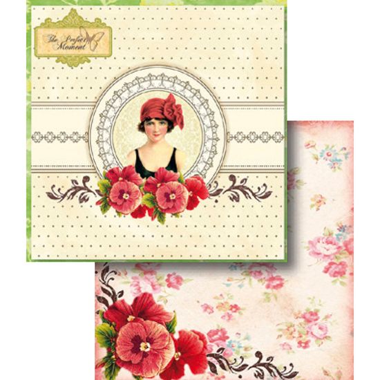Papel Scrapbook Litocart 30,5x30,5 LSCD-339 Mulher e Flores Vintage