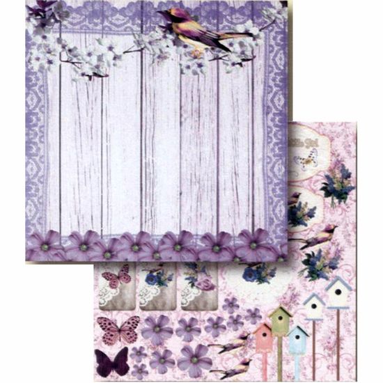 Papel Scrapbook Litocart 30,5x30,5 LSCD-392 Pássaros e Flores