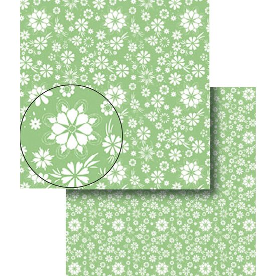 Papel Scrapbook Litocart 30,5x30,5 LSCDS-008 Flores Verde e Branco