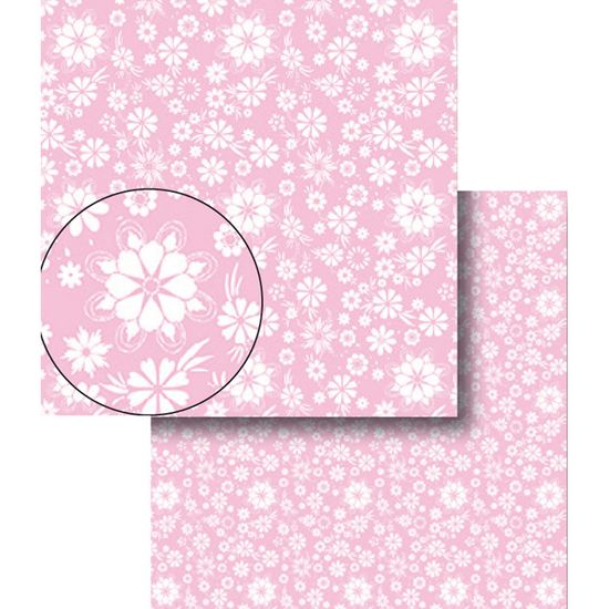 Papel Scrapbook Litocart 30,5x30,5 LSCDS-009 Flores Rosa e Branco