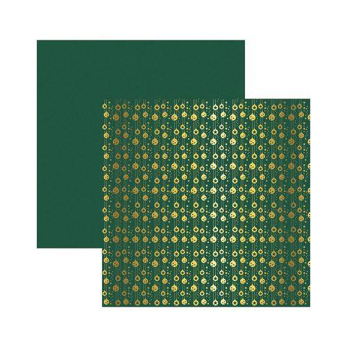 Papel Scrapbook Metalizada - SDF746 - Enfeites de Natal Dourado FD Verde - Toke e Crie