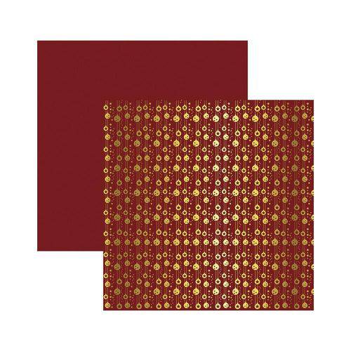 Papel Scrapbook Metalizado - SDF743 - Enfeites de Natal FD Vermelho - Toke e Crie
