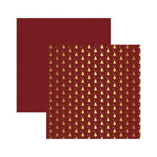 Papel Scrapbook Metalizado - SDF741 - Árvore de Natal Dourado FD Vermelho - Toke e Crie