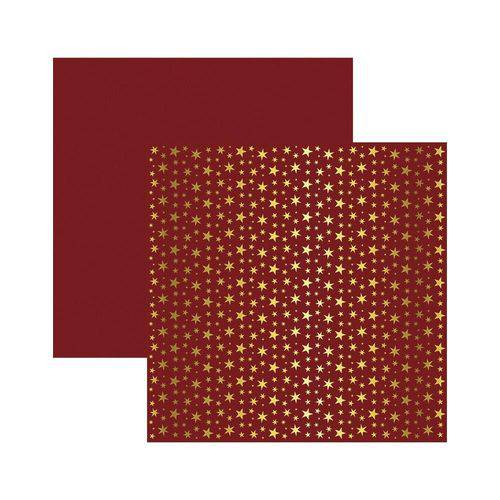 Papel Scrapbook SDF742 - Estrelas Natalinas Ouro FD Vermelho