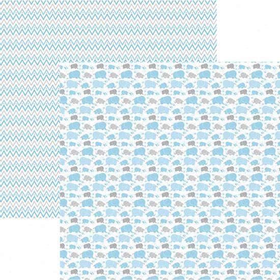 Papel Scrapbook Toke e Crie SMB046 30,5x30,5cm Elefantes Azul By Ivana Madi