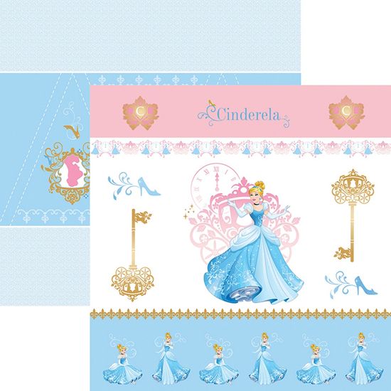 Papel Scrapfesta Disney Princesa Cinderela Cenário e Bandeirolas Sdfd070 - Toke e Crie