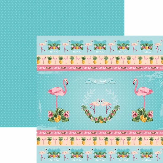Papel ScrapFesta Toke e Crie SDF749 Dupla Face 30,5x30,5cm Flamingos Fitas e Rótulos By Mariceli