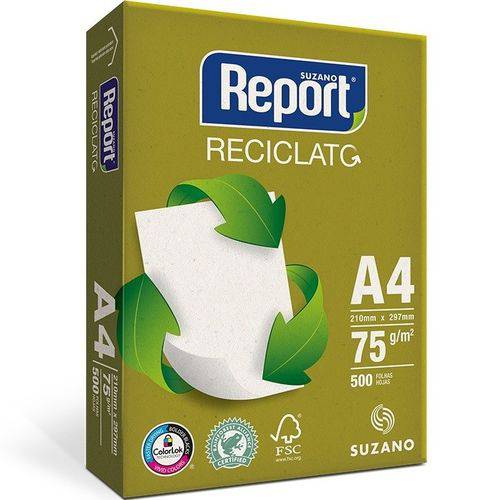 Papel Sulfite A4 75g Resma com 500 Folhas Reciclato Report Suzano
