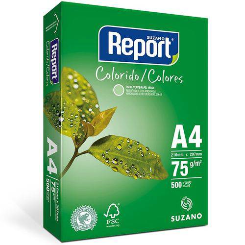 Papel Sulfite A4 75g Resma com 500 Folhas Verde Report Suzano