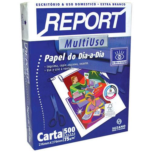 Papel Sulfite Carta Report Alcalino 75g. 500fls. Suzano Pacote