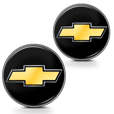 Par de Adesivo Emblema Resinado para Chave Canivete - Linha GM Chevrolet - Preto e Dourado