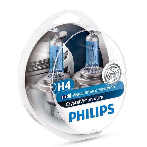 Par Lampada Philips H4 Crystal Vision Ultra 4300k e Pingos