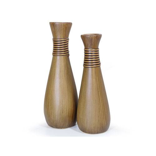 Par Vasos Decorativos Cerâmica Estilo Madeira África (Dupla)