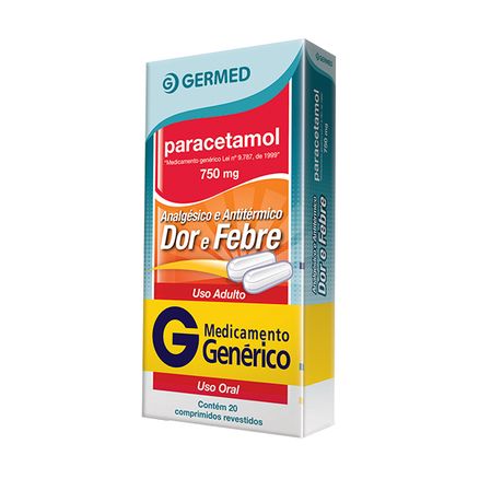 Paracetamol 750mg 20 Comprimidos Revestidos Generico Germed