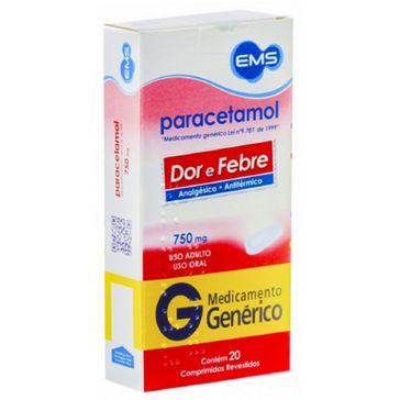 Paracetamol 750mg com 20 Comprimidos - Ems - Genérico