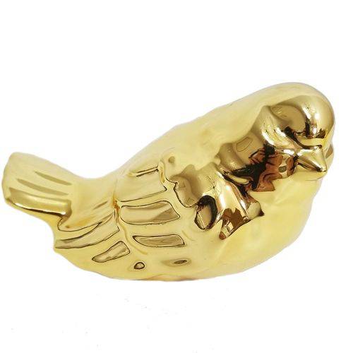 Passarinho Decorativo Cerâmica - Dourado Ouro 15cm - Macho