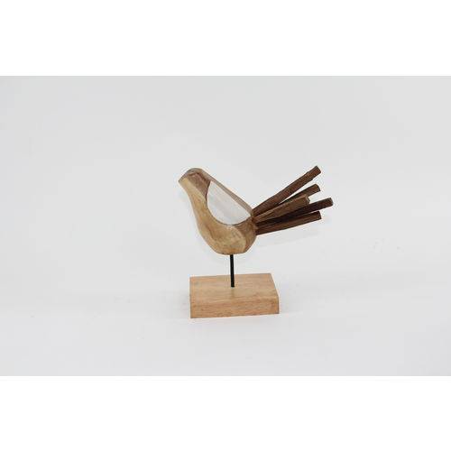 Pássaro Decorativo em Madeira Rústica 23cm - Grouper