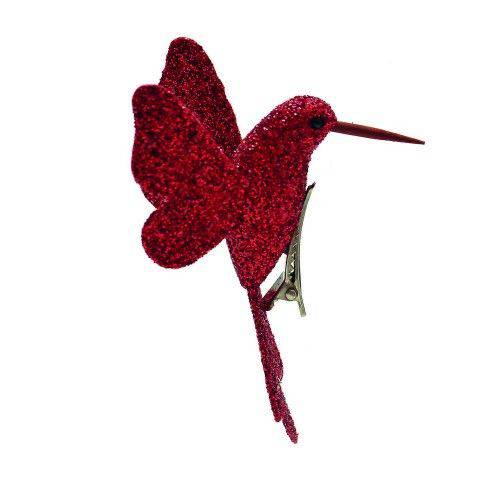 Pássaros Beija Flor com Glitter Vermelho - 4 Unidades 4 X 2 X 8 Cm