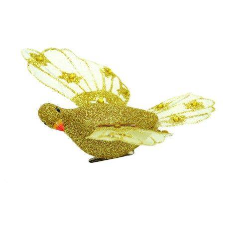 Pássaros com Glitter Ouro - 3 Unidades 4 X 12 X 9 Cm