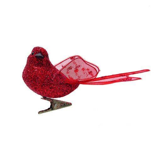 Pássaros com Glitter Vermelho - 3 Unidades 5 X 3 X 12 Cm