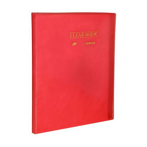 Pasta Catálogo 50 Sacos - A4 - Polipropileno - Transparente - Clear Book - Vermelho