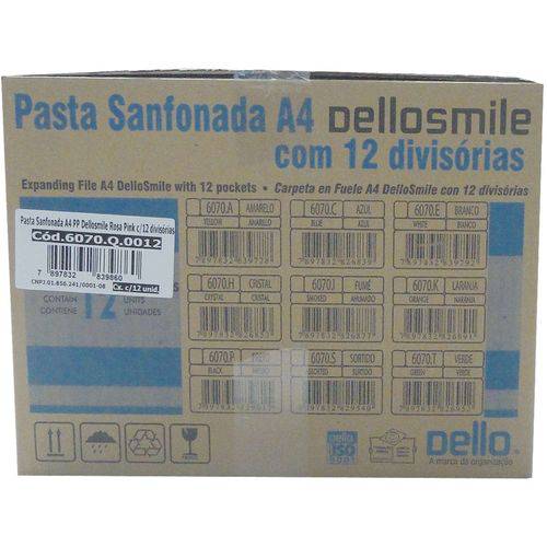 Pasta Sanfonada Plastica A4 12 Divisoes Pink Smile Dello Unidade