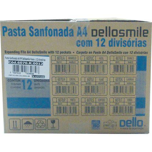 Pasta Sanfonada Plastica A4 12 Divisoes Roxa Smile Dello Unidade