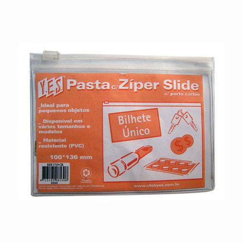 Pasta Zíper Slide com Porta Cartão - 136x100 Mm - PVC - Transparente - CRISTAL