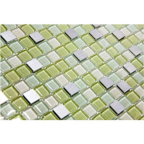 Pastilha de Vidro com Pedras Naturais e Metais TS453 Verde e Branco 30x30