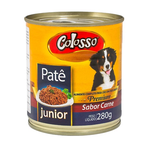 Patê para Cães Colosso Premium Junior Sabor Carne Lata com 280g
