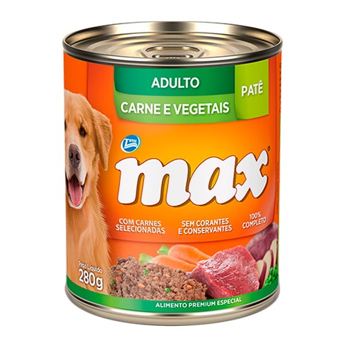 Patê para Cães Max Adultos Sabor Carne e Vegetais Lata 280g
