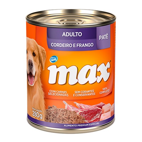 Patê para Cães Max Adultos Sabor Cordeiro e Frango Lata 280g
