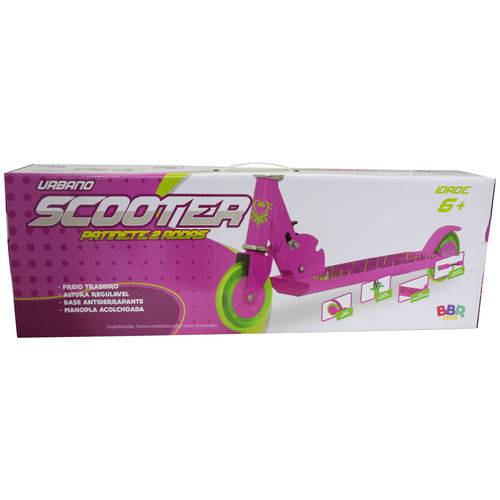 Patinete Infantil Scooter 83cm 2 Rodas Preto ou Rosa - BBR Toys