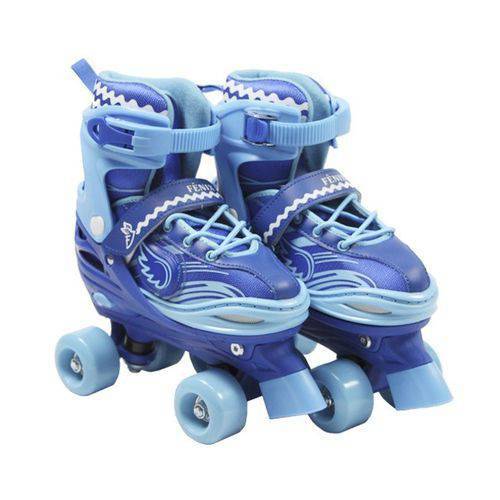 Patins Roller 4 Rodas Ajustável Azul com Luz 30 a 34 - Fênix