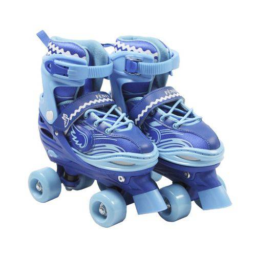 Patins Roller 4 Rodas Ajustável Azul com Luz 34 a 37 - Fênix