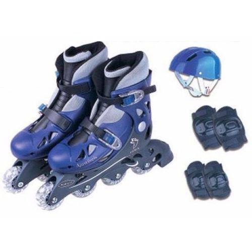 Patins Roller Ajustável 38 ao 41 C/ Kit Proteção Azul - Fênix