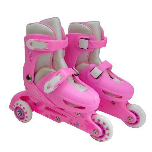 Patins Roller Infantil Classico Triline 3 Rodas Ajustavel com Kit de Proteção ROSA