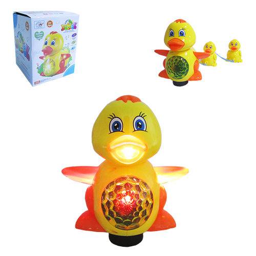 Pato Bate e Volta com 2 Filhotes Duck com Som e Luz a Pilha na Caixa